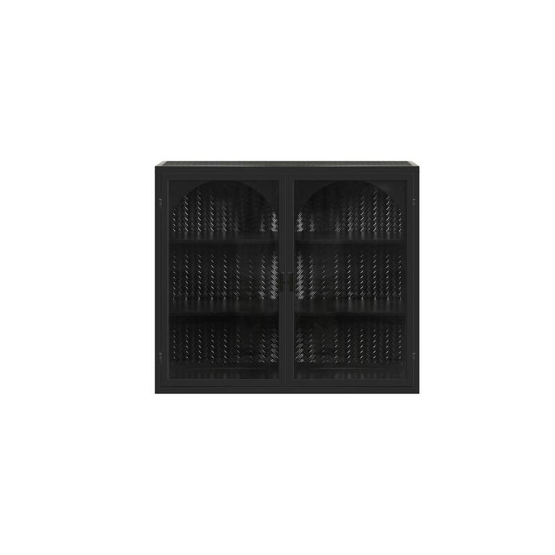 27.56" Modern Woven Pattern Glass Door Wall Cabinet - 3-Tier Storage for Living Room, Bathroom, Entryway & Dining Room