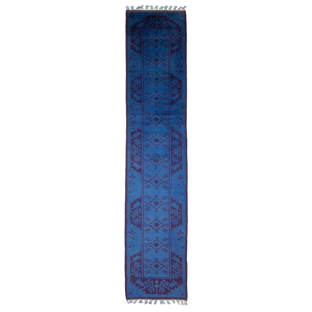 ECARPETGALLERY Hand-knotted Color Transition Blue Wool Rug - 2'7 x 12'0