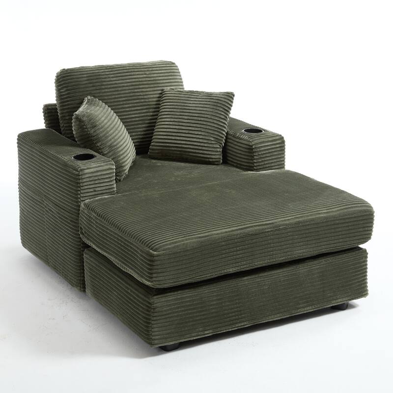 Corduroy Upholstered Chaise Lounge Sofa,Magazine bag,Detachable Cushions Deep Seat for Living Room Office