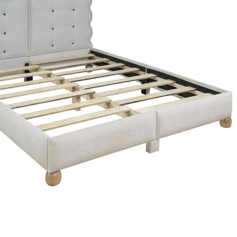 Queen Bed Frame Low Profile Platform Bed Upholstered Cookie Shape ...