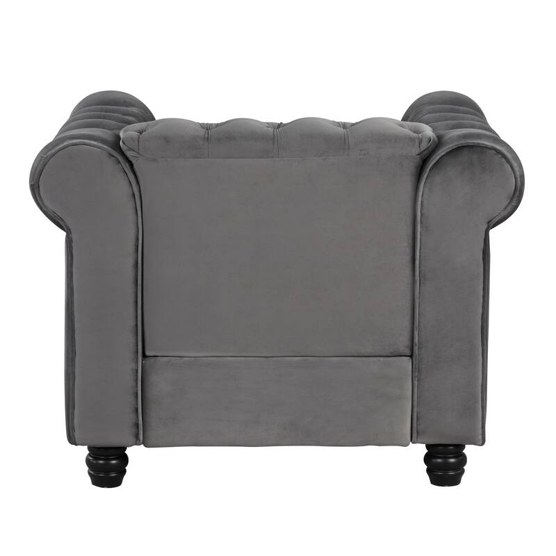 Classic Tufted Velvet Upholstered Chesterfield Club Chair Loveseat Sofa 3 Pieces with Nailhead for Living Room by Morden Fort