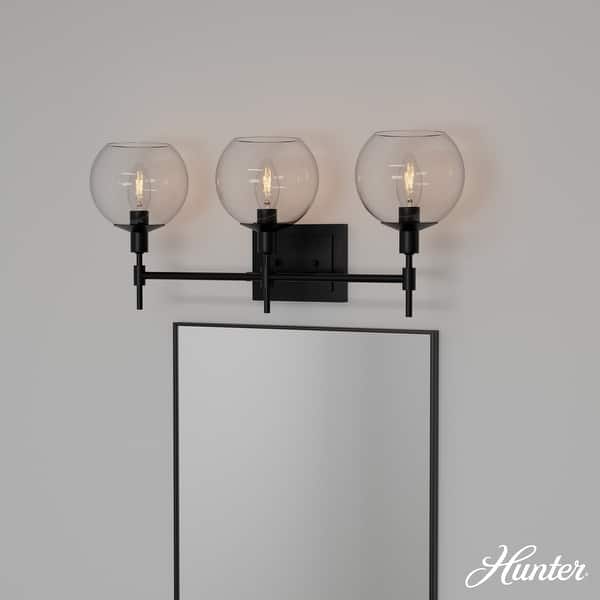 slide 2 of 10, Hunter Xidane Vanity Wall Light - Bathroom, Mid Century Modern, Glam - Clear glass 3 Light - Matte Black-Clear