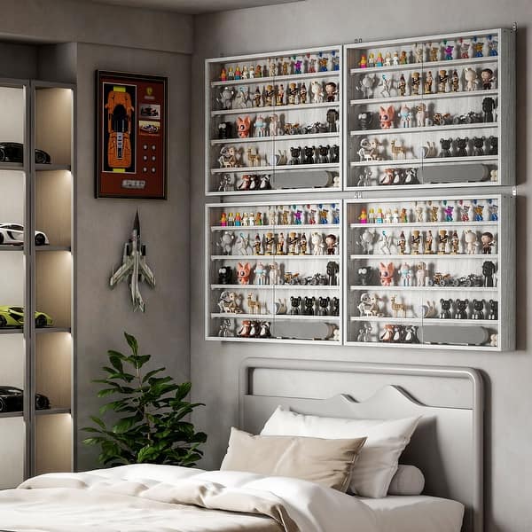 slide 2 of 9, HOMCOM 5-Tier Display Cabinet, Glass Display Case with 2 Doors and Adjustable Shelves Grey