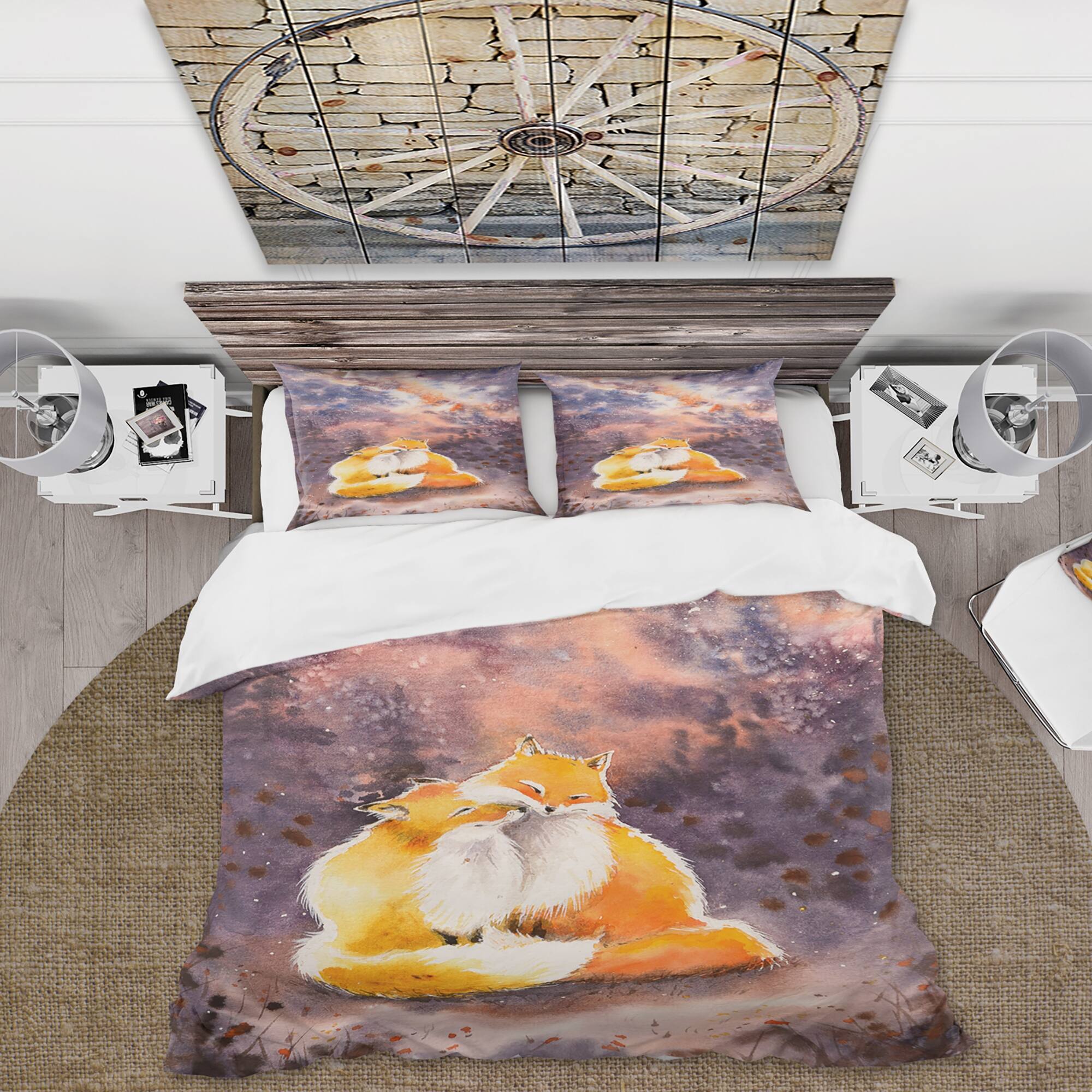 Designart 'Hugging Foxes Over A Night Sky' Children's Art Duvet Cover