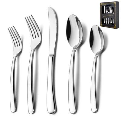 40-Piece Heavy Duty Silverware Set, Stainless Steel Solid Flatware Cutlery for 8, Modern & Elegant Design, Mirror Polished