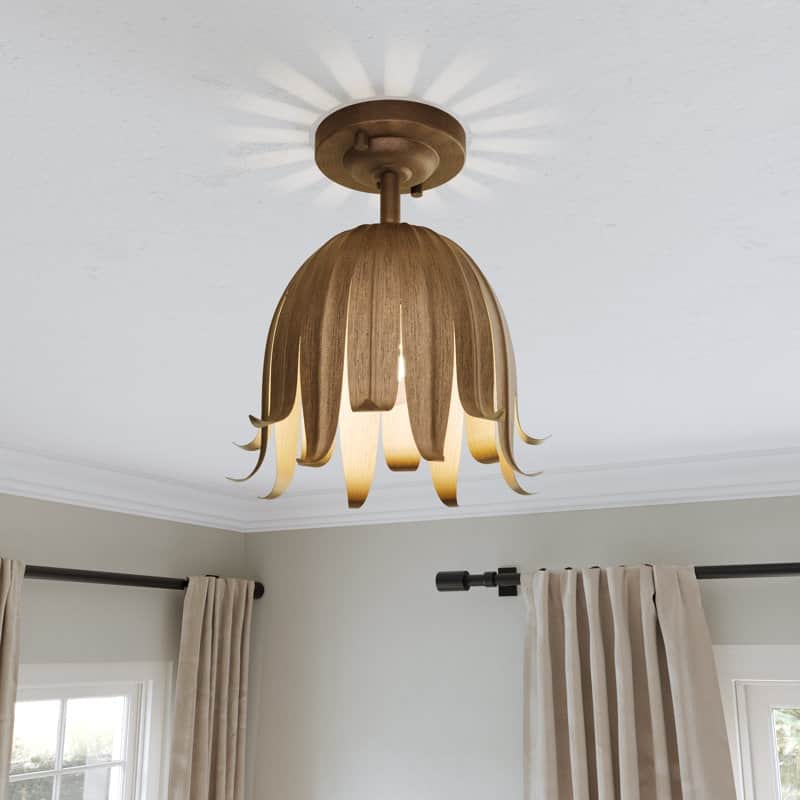 Acroma 1-Light Steel Dimmable Semi Flush Mount - N/A - Muted Brass