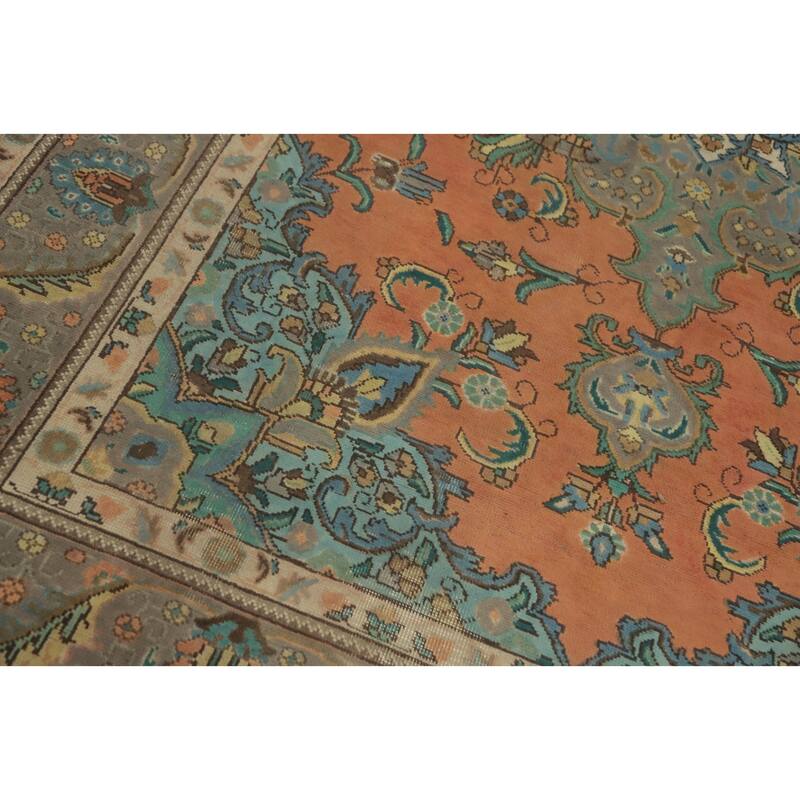 Hand Knotted Oriental 100% Wool Carpet Traditional Medallion Coral Tabriz Area Rug - 9' 10'' X 6' 6''