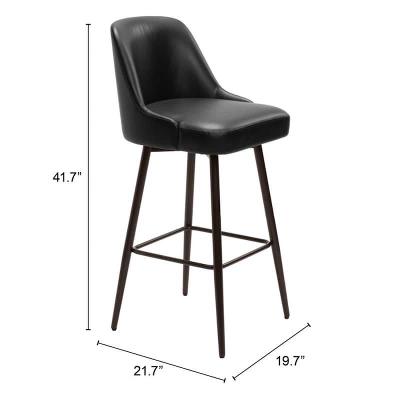 Modern 30" Black Faux Leather Swivel Bar Stool with Back & Footrest - 21.7" x 19.7" x 41.7"