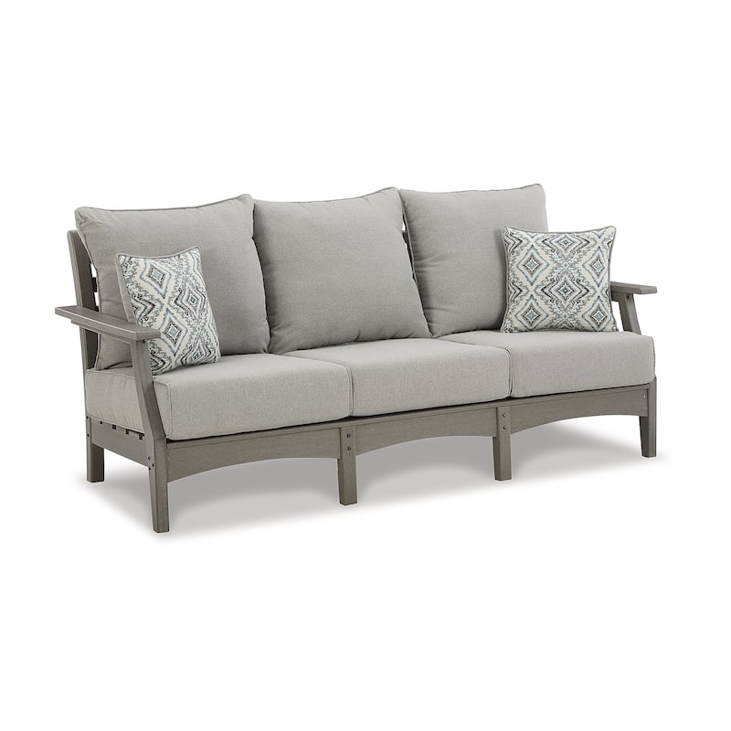 Signature Design by Ashley Visola Gray Outdoor Sofa and Loveseat with Coffee Table - 80"W x 33"D x 37"H