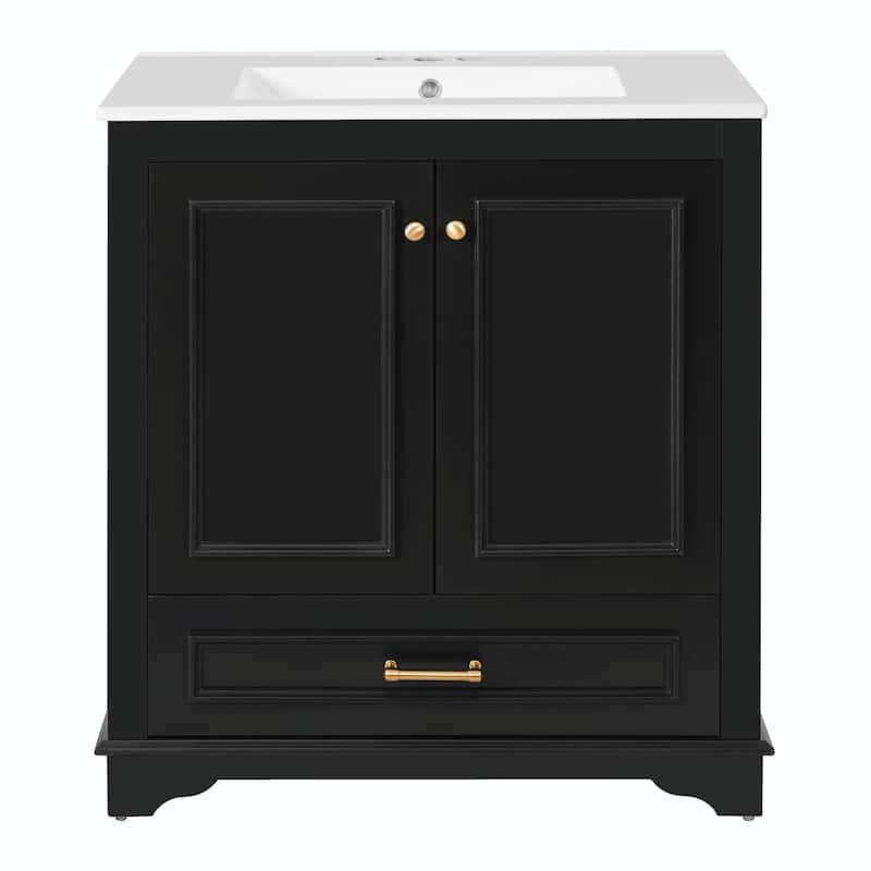 30" Luxurious Bathroom Vanity with Ceramic Sink - Bathroom Cabinet with 2 Large Soft Closing Doors