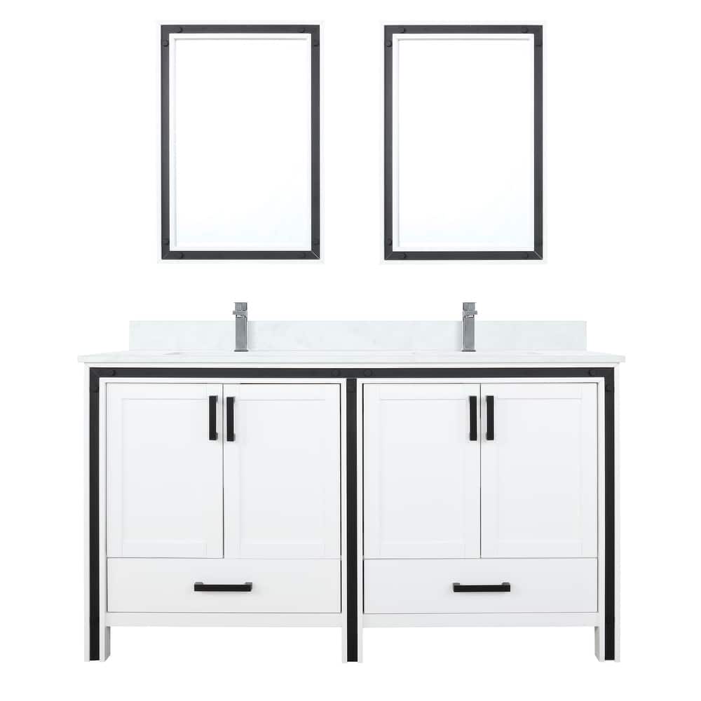 Ziva Bath Vanity, White Quartz Top, Faucet Set and Mirrors