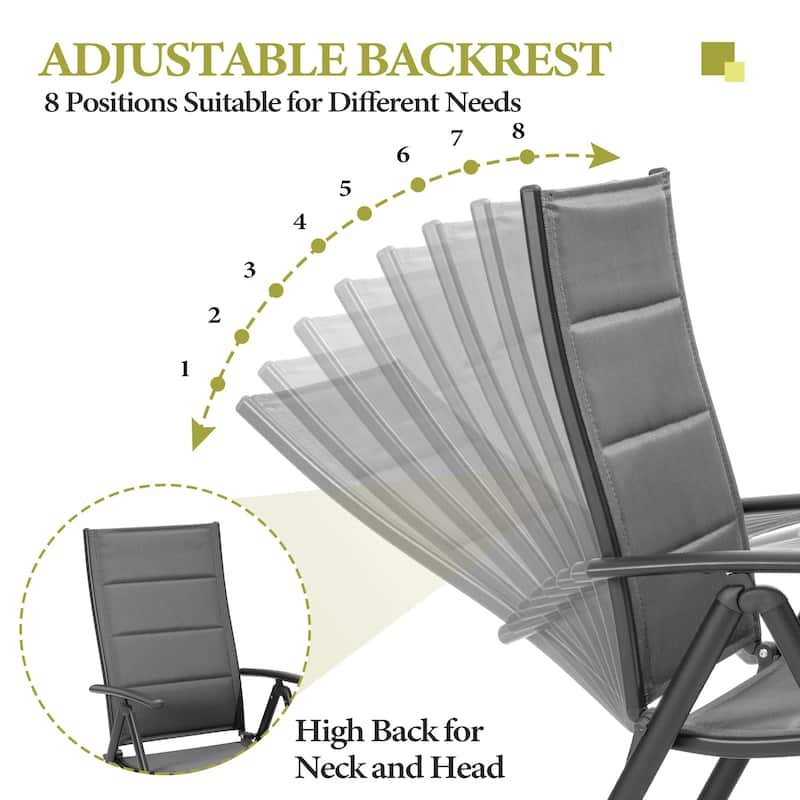 Patio Adjustable Reclining Folding Dining Chairs for Outdoor Indoor Garden Pool - See Picture