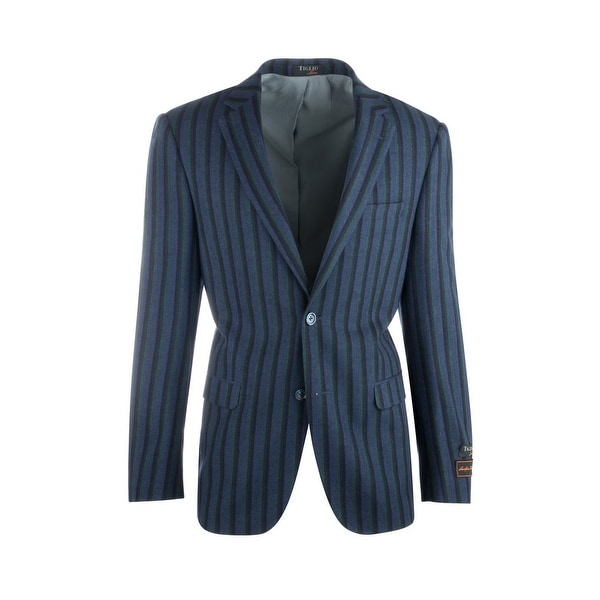 Sangria Royal Blue with Navy and Green Stripes Pure Wool Jacket by Tiglio Luxe. Opens flyout.