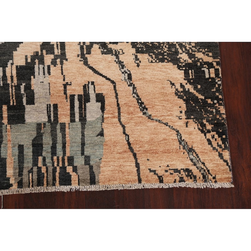 Abstract Contemporary Oriental Wool Area Rug Hand-knotted Foyer Carpet - 5'3" x 7'8"