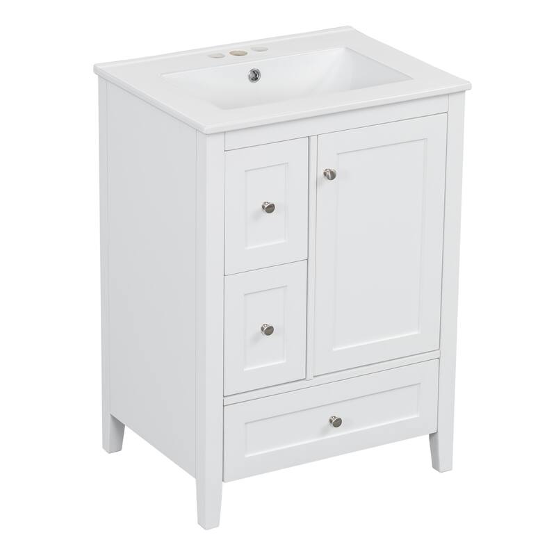 24-Inch Bathroom Vanity with Storage, Adjustable Shelf, MDF & Rubberwood, Removable Dividers