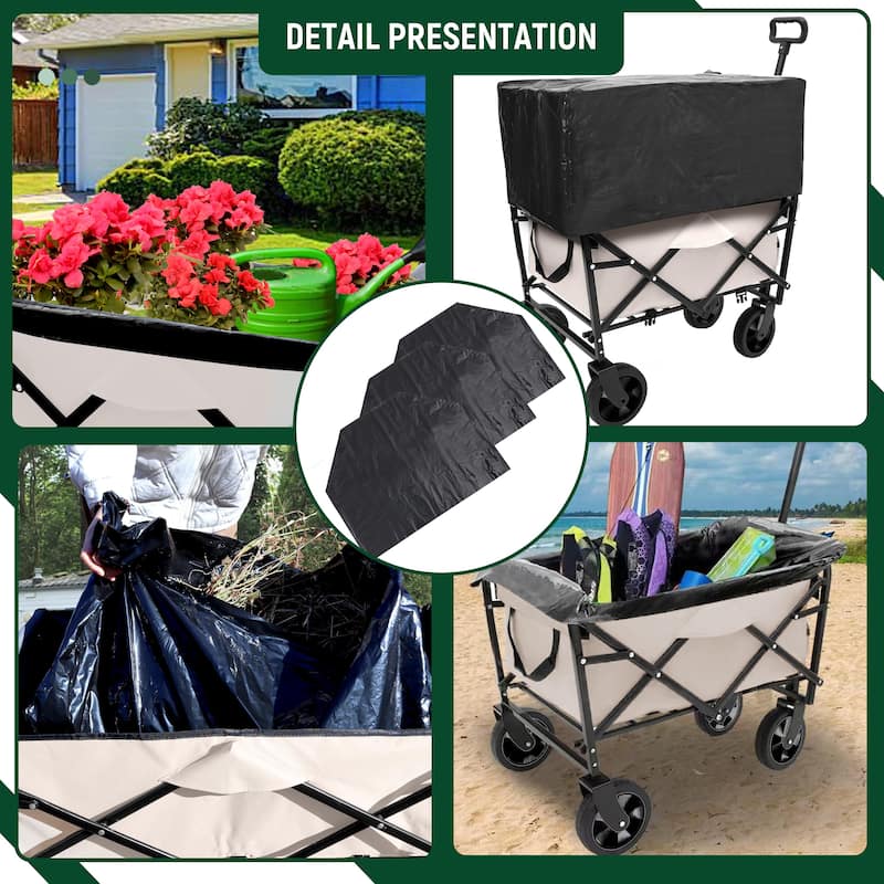 Heavy-Duty Collapsible Wagon with 3-Piece Multi-Use Bag Set - Utility Cart with Liner Covers, Cream