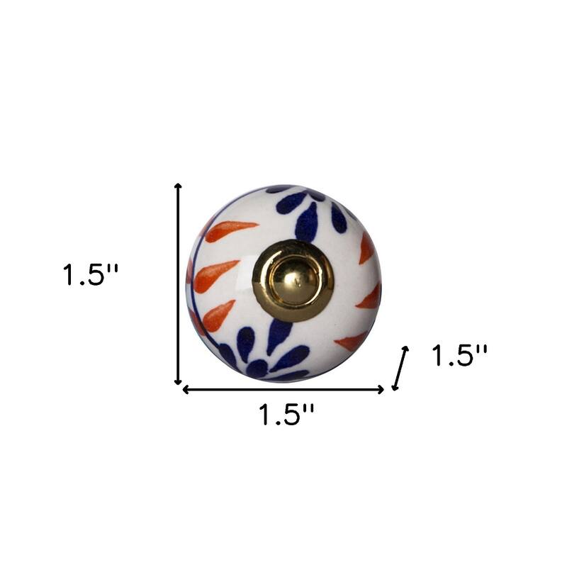 Set of 8 Ceramic Drawer Knobs Blue White Round Cabinet Pulls Hand Painted Floral Design - 1.5” x 1.5” x 1.5”