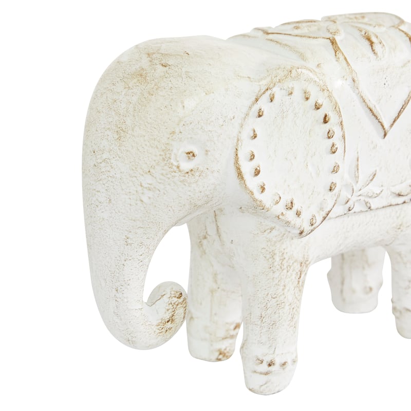 Ceramic Elephant Sculpture - Set of 2 White - Roche River Decor - 4"W x 9"L x 8"H