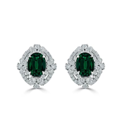 Auriya 2 1/4ct Vintage Oval-cut Emerald Halo Diamond Stud Earrings 5/8ctw 18k Gold