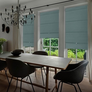GoDear Design 99.99% Blackout Magnetic Roman Shades, No Drill Cordless Woven Fabric Blinds - 23", 37", 35", 46" W, Turquoise