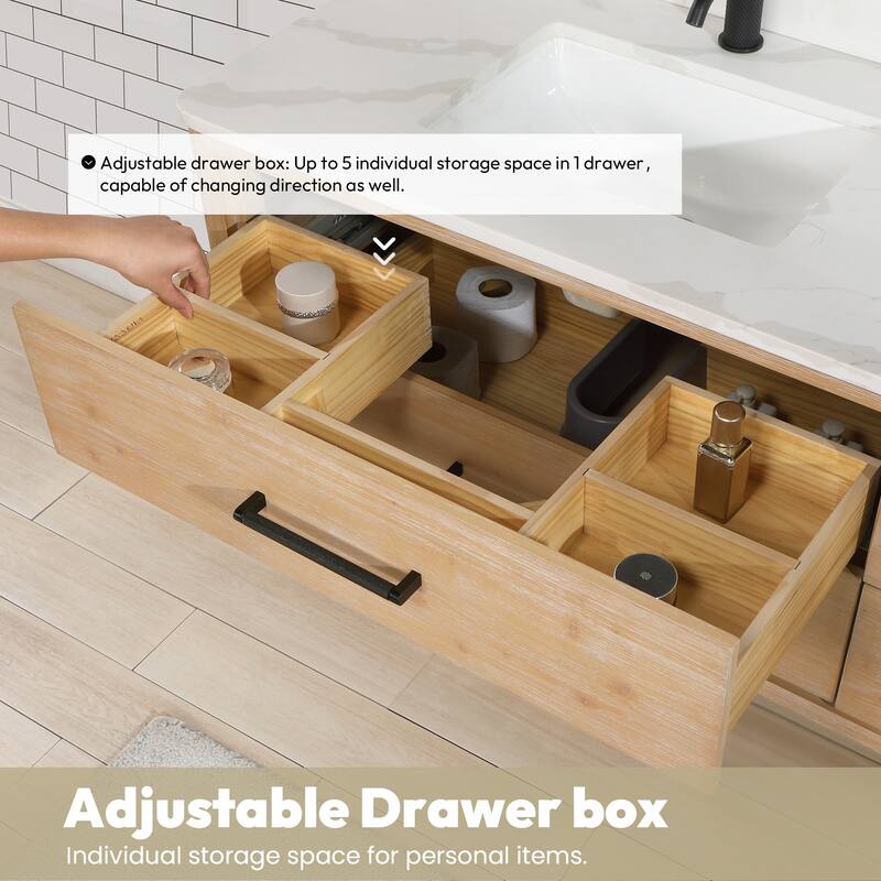 Cristo Floating Bath Vanity with White Quartz Stone Top and Mirror