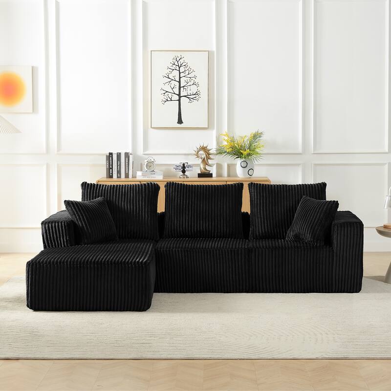 Corduroy Modular Deep Seat Couch with Chaise L-shaped Sectional Sofa Convertible into Sleeper Sofa Bed with Pillows
