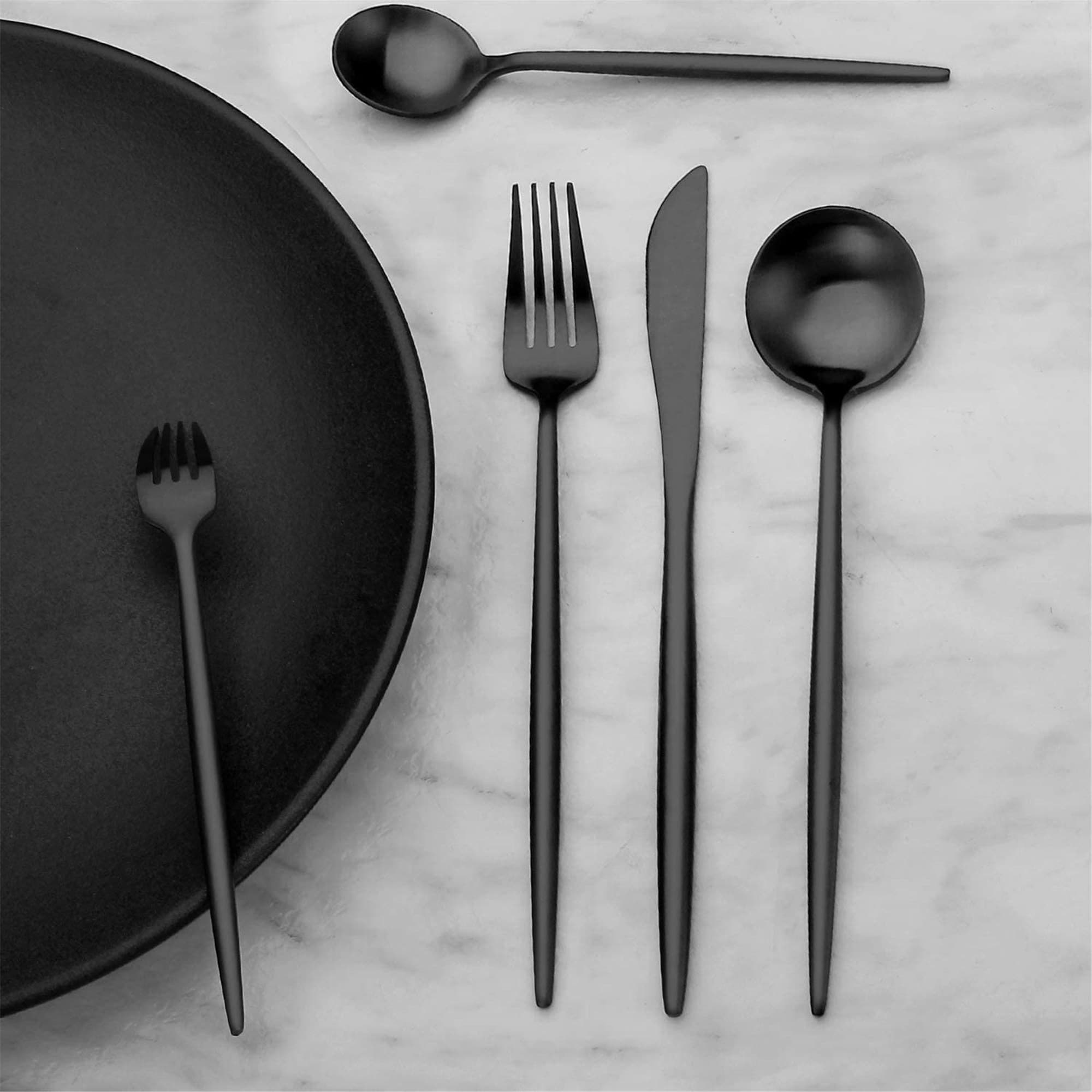 Matte Black Silverware Set, Satin Finish 20-Piece Stainless Steel Flatware  set, Tableware Cutlery Set Service for 4, Utensils for Kitchens, Dishwasher