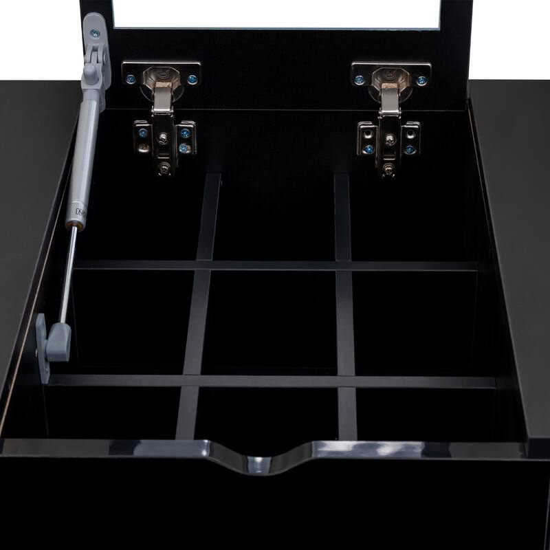 Vanity Desk with Flip Top Mirror, Large Wooden Dresser Table, Makeup Vanity Set with 4 Storage Drawers and Cushioned Stool