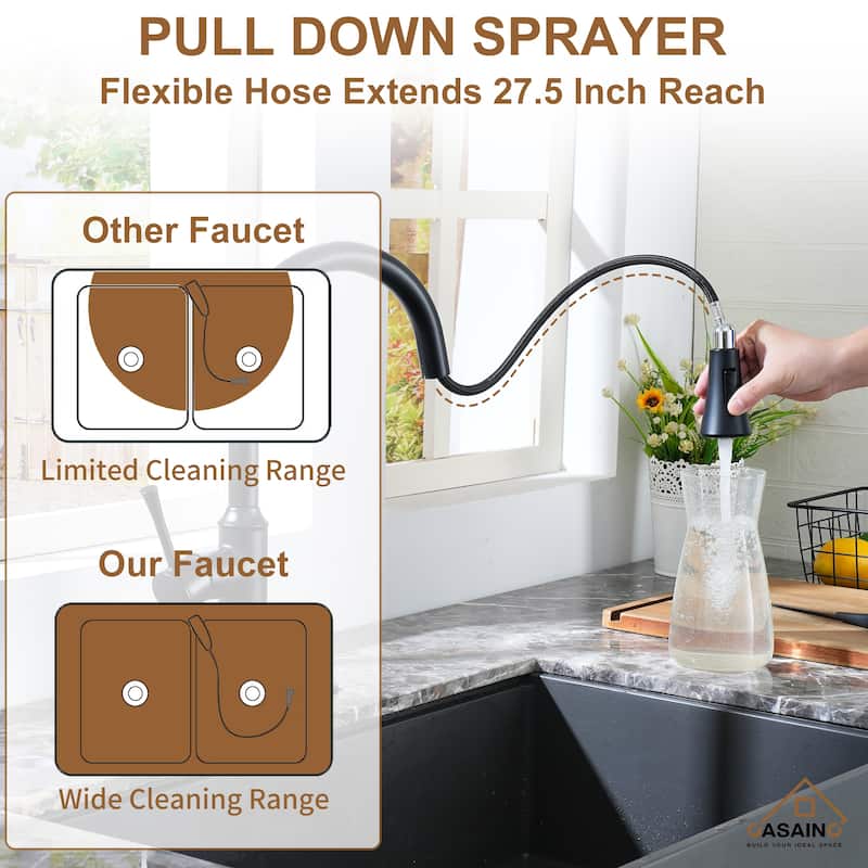 Smart Touchless Single Handle Pull-Down Sprayer Kitchen Faucet with Infrared Sensor and Smart Voice Control