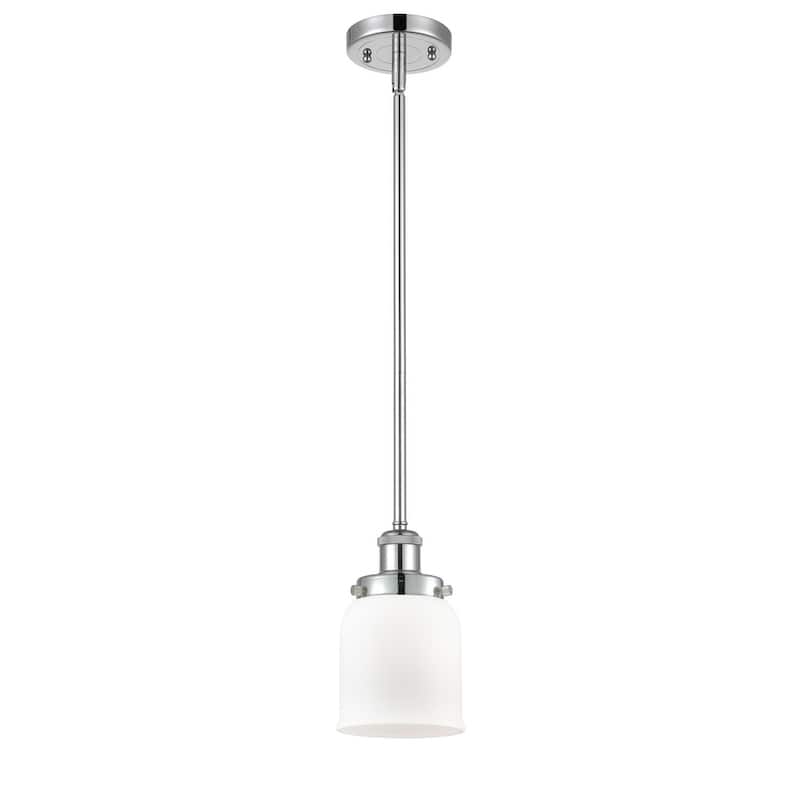 Innovations Lighting Small Bell 5" Wide Mini Pendant - Rod Hung - Polished Chrome / Matte White
