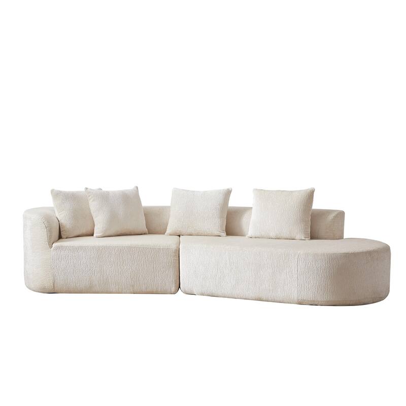 Curved Loveseat Sofa Chenille 4-Seat Cloud Couch with 4 Pillows