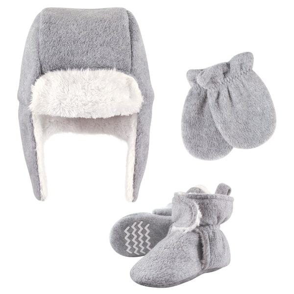slide 2 of 2, Hudson Baby Unisex Baby Trapper Hat, Mitten and Bootie Set, Heather Gray 0-6 Months - Heather Gray