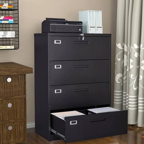 4 Drawer Steel File Cabinet Filing Organization Storage Cabinets with Lock