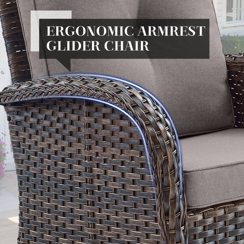 3 Piece Patio Swivel Glider Chair Furniture Sets - Brown