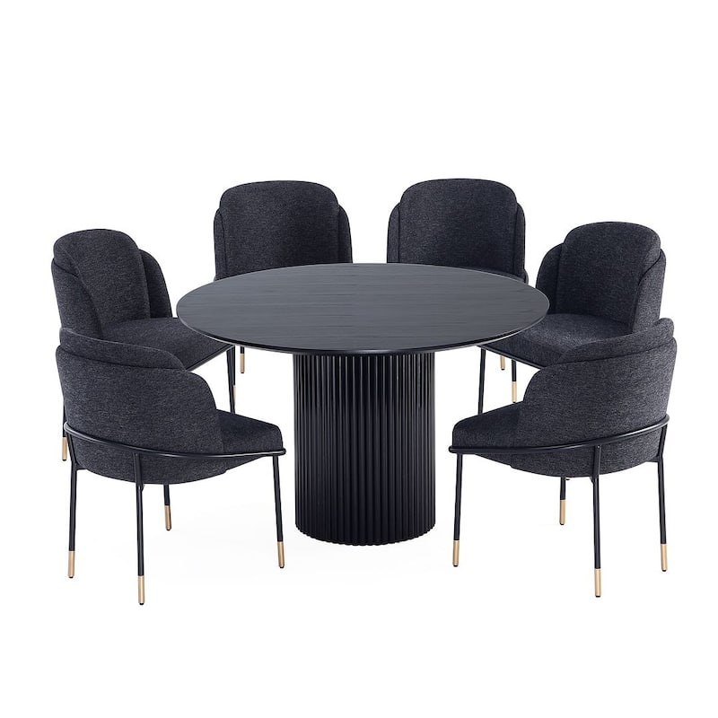 Manhattan Comfort 7-Piece Hathaway Flor Modern 59.05 Solid Wood Round Dining Set
