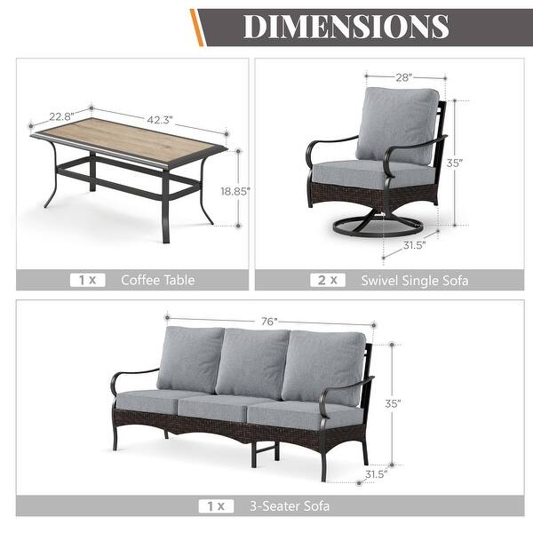dimension image slide 5 of 16, MAISON ARTS 4 Pieces Rattan Wicker Patio Furniture Set with Swivel Chairs and Coffee Table for Outdoor Spaces