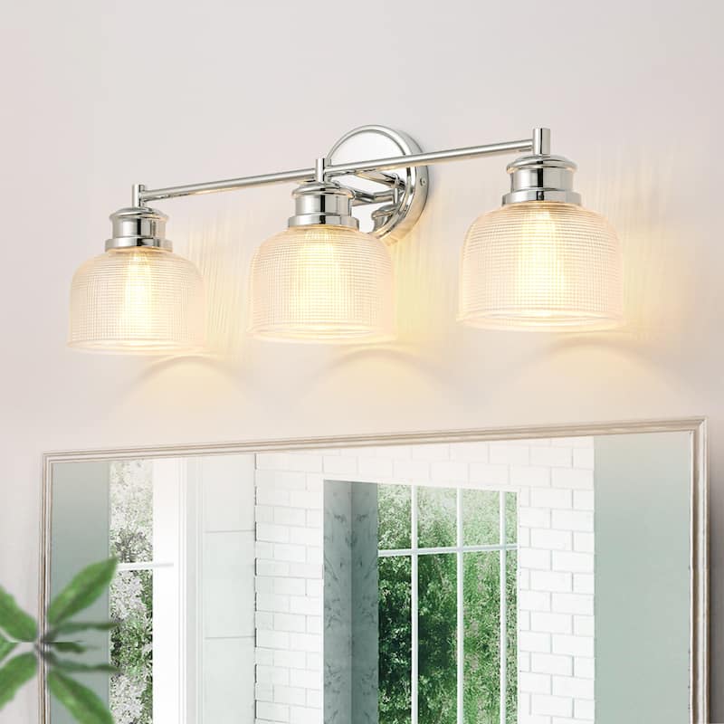 3-Light Modern Linear Bowl Dome Grid Glass Bathroom Vanity Light/ Black, Chrome, Brass Wall Lighting