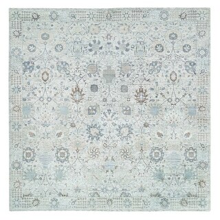Hand Knotted Ivory Transitional with Wool & Silk Oriental Rug (14' x 14 ...