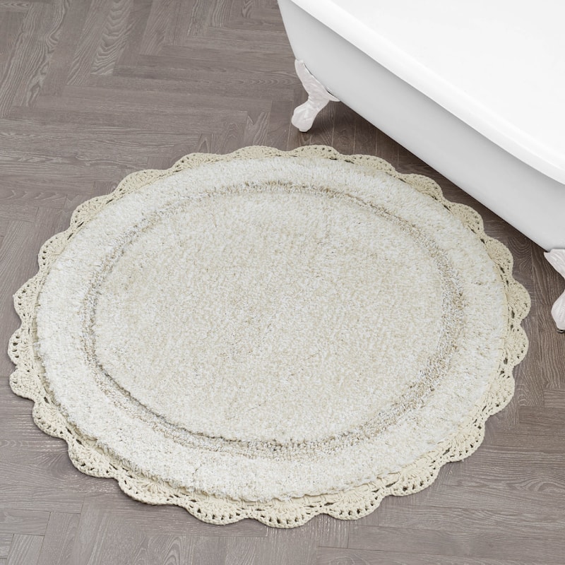 Laura Ashley Eloise Crochet Border Bath Mat - Sandshell - 26" Round