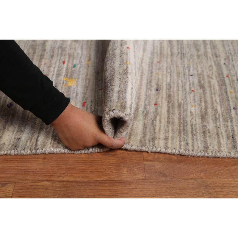 Striped Gabbeh Square Area Rug Hand-Knotted Wool Carpet - 9'10"x 9'8"
