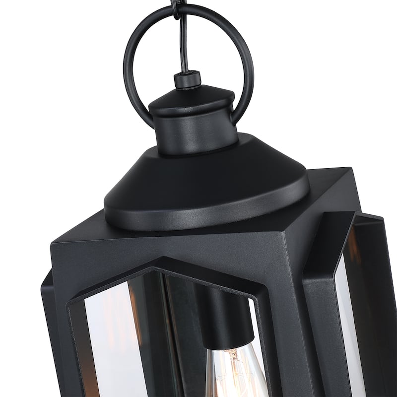 1-Light Matte Black Outdoor Pendant Light with Clear Glass Shade