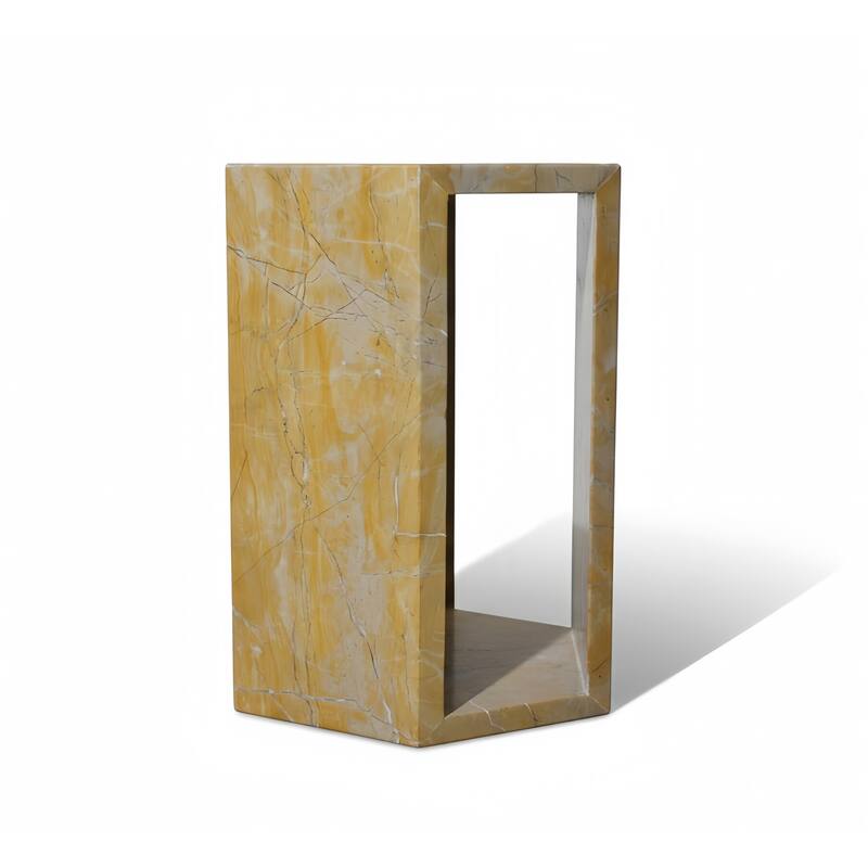 Roomfitters Luxury Natural Marble Hexagon Side Table, Solid Stone Geometric Pedestal End Table, Polished Finish