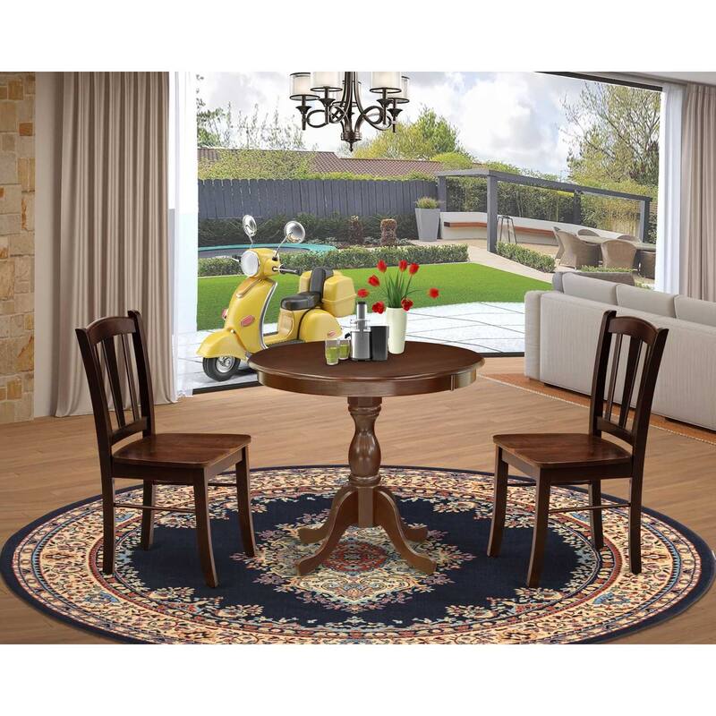 3-Piece Mahogany Finish Solid Wood Top - Dining Room Set - Seats-4