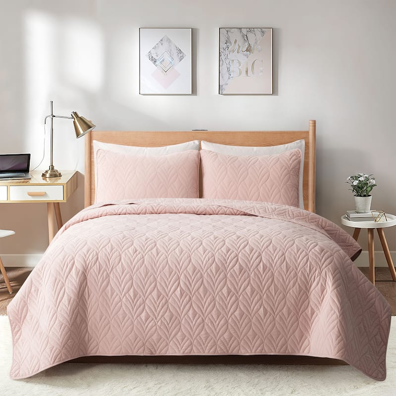 3-Piece Reversible Ultra Lighweight Coverlet Premium Microfiber Bedspread Quilt Set - 106" x 90" - Pink