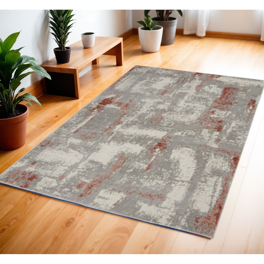 Faqis Abstract Modern Non Skid Stain Resistant Low Pile Area Rug By HomeRoots - 72' X '48' X '0.25