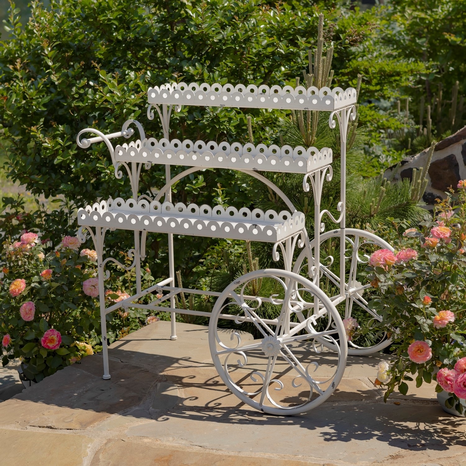 3.75 Foot Tall Iron 3-Tier Flower Cart, image size:1500x1500