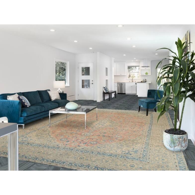 Hand Knotted Oriental 100% Wool Carpet Traditional Floral Pink Mashad Area Rug - 12' 6'' X 9' 6''