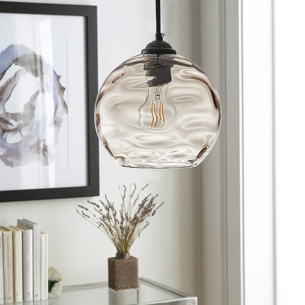 Modern Black 1 Light Clear Water Ripple Glass Shade Hanging Lamp Brown