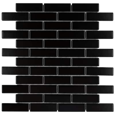 Merola Tile Metro Brick Subway Matte Black 11-1/2" x 11-3/4" Porcelain Floor and Wall Tile