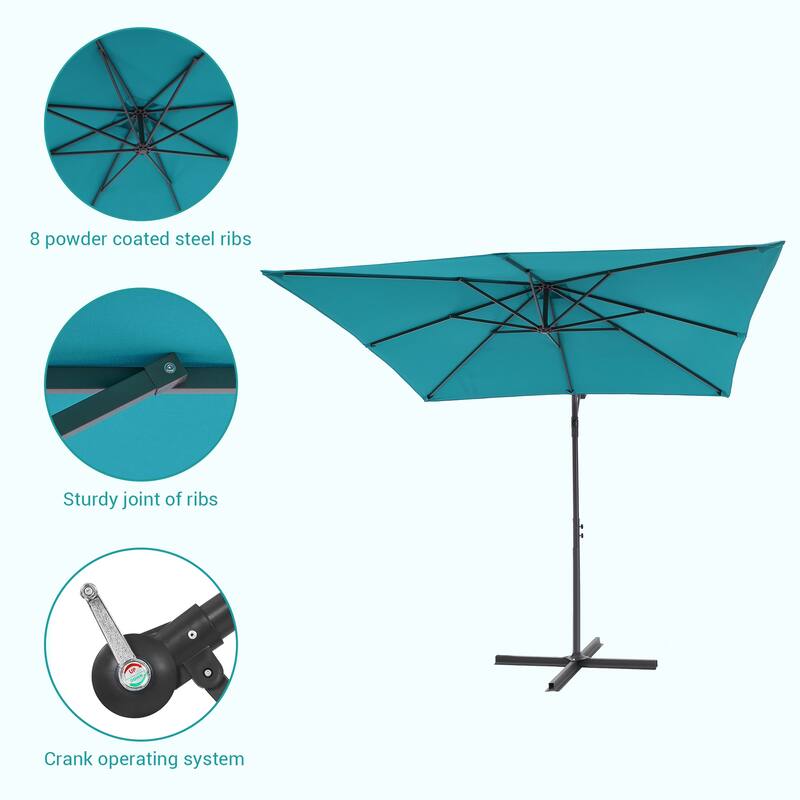 BONOSUKI 8.2x8.2ft Offset Patio Umbrella Hanging Umbrella w/Steel Ribs